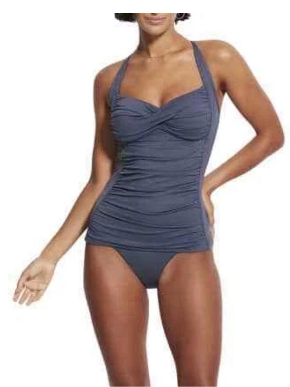 Seafolly Twist Halter Maillot Swimsuit Blue size US 10 Au 14 Flattering